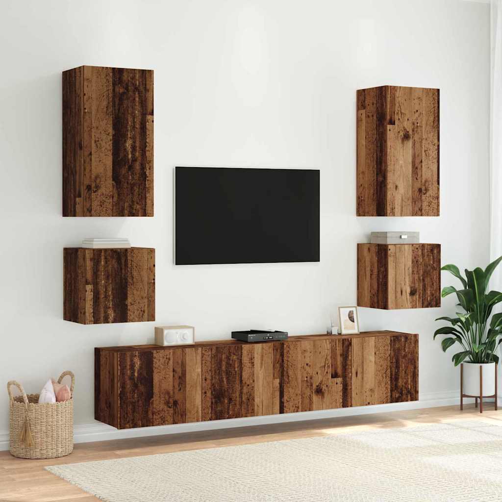 TV-Wandschrank mit LED Altholz 100 x 35 x 41 cm Holzwerkstoff