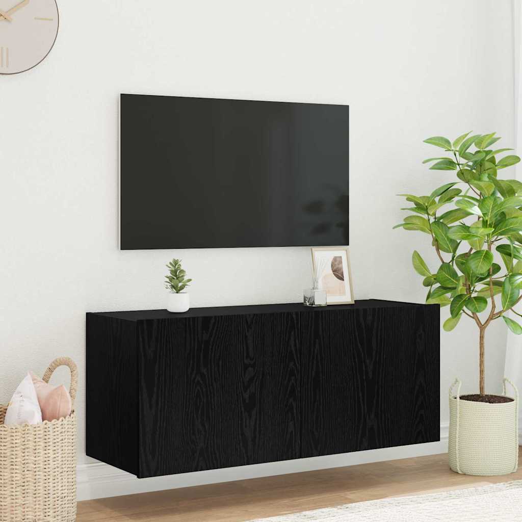 TV-Wandschrank mit LED Schwarz Eichen-Optik 100 x 35 x 41 cm
