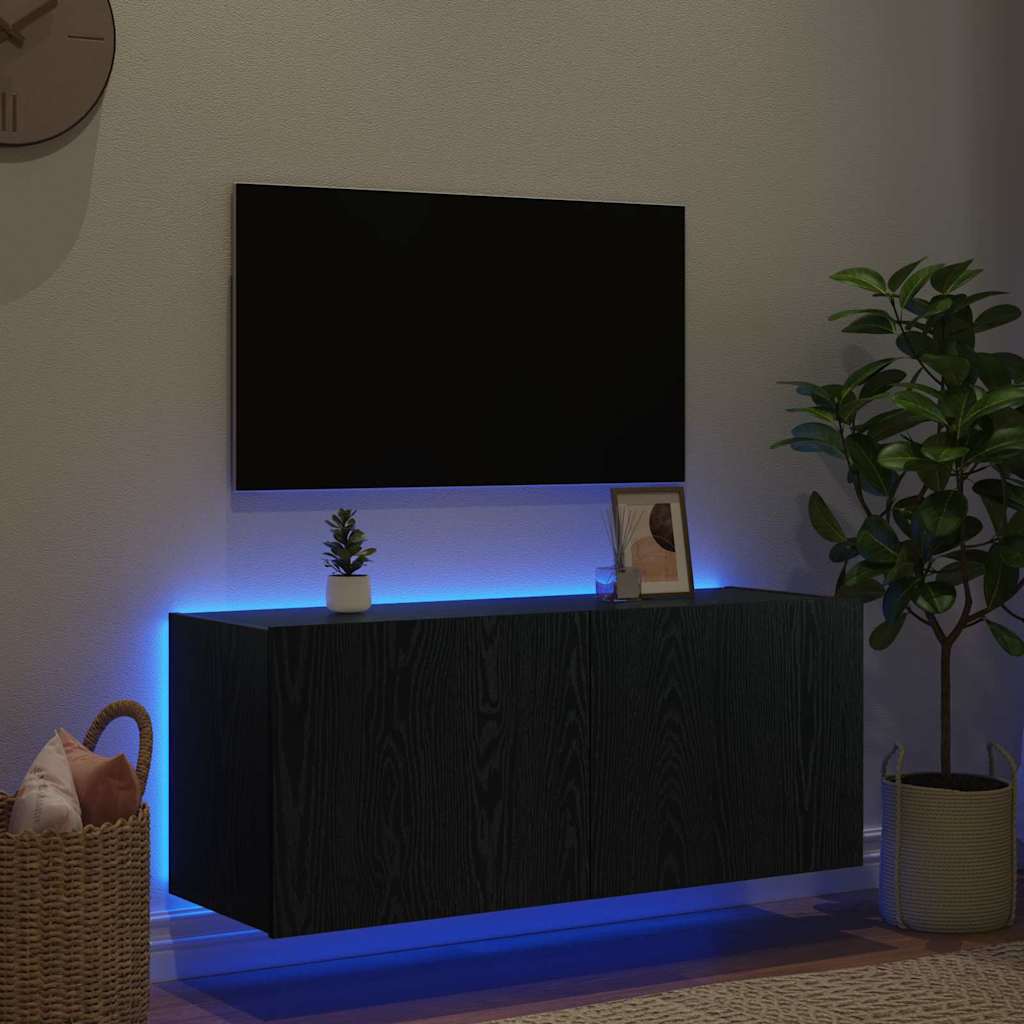 TV-Wandschrank mit LED Schwarz Eichen-Optik 100 x 35 x 41 cm