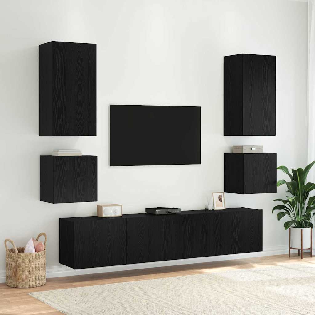 TV-Wandschrank mit LED Schwarz Eichen-Optik 100 x 35 x 41 cm