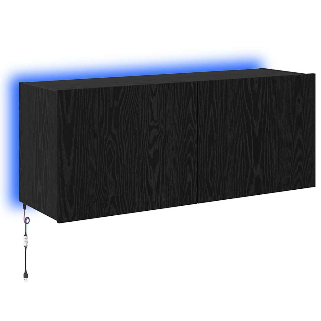 TV-Wandschrank mit LED Schwarz Eichen-Optik 100 x 35 x 41 cm