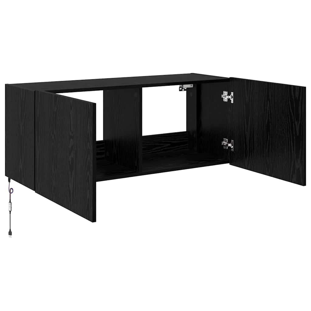 TV-Wandschrank mit LED Schwarz Eichen-Optik 100 x 35 x 41 cm