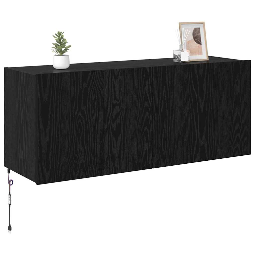 TV-Wandschrank mit LED Schwarz Eichen-Optik 100 x 35 x 41 cm