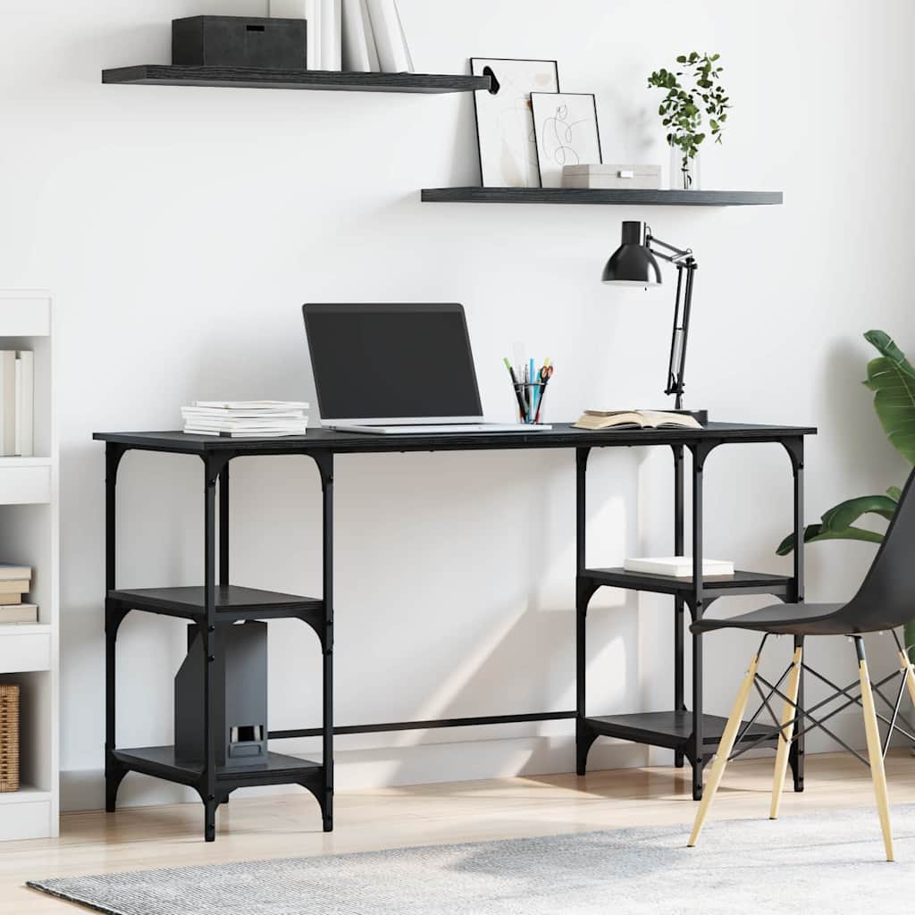 Schreibtisch mit Regal Schwarz Eichen-Optik 140 x 50 x 75 cm