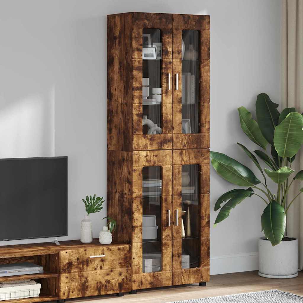 Highboard mit Regal FLORIN Geräucherte Eiche 60 x 35 x 182 cm