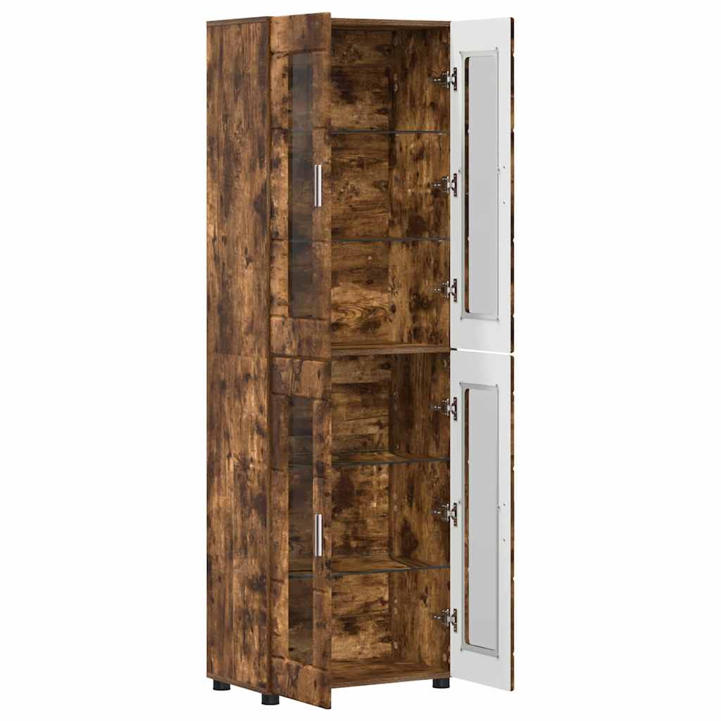 Highboard mit Regal FLORIN Geräucherte Eiche 60 x 35 x 182 cm