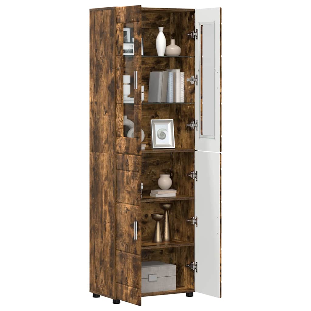 Highboard mit Regal FLORIN Geräucherte Eiche 60 x 35 x 182 cm