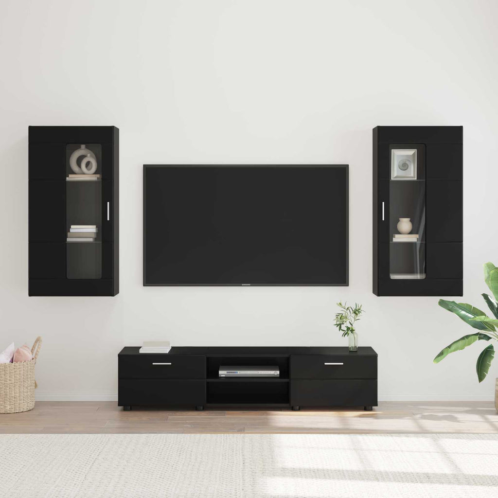 TV-Schrankset mit Schubladen FLORIN 3 pcs Schwarz Holzwerkstoff