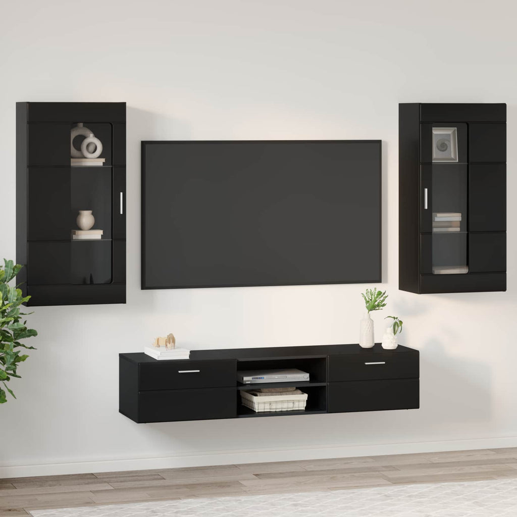 TV-Schrankset mit Schubladen FLORIN 3 pcs Schwarz Holzwerkstoff