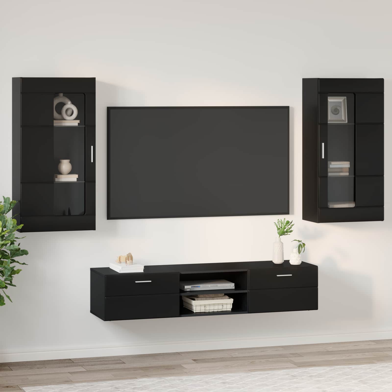 TV-Schrankset mit Schubladen FLORIN 3 pcs Schwarz Holzwerkstoff