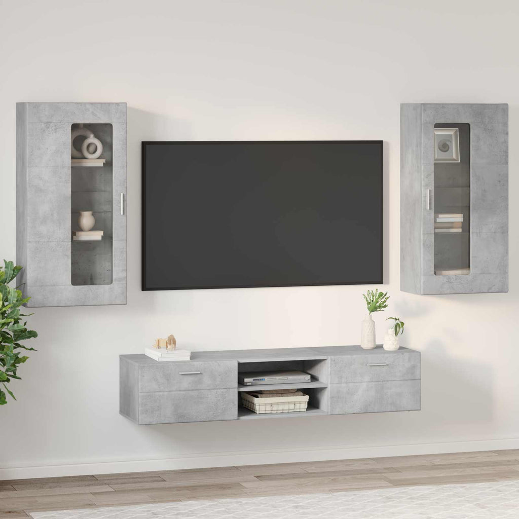 TV-Schrankset mit Regal FLORIN 3 pcs Beton Grau Holzwerkstoff