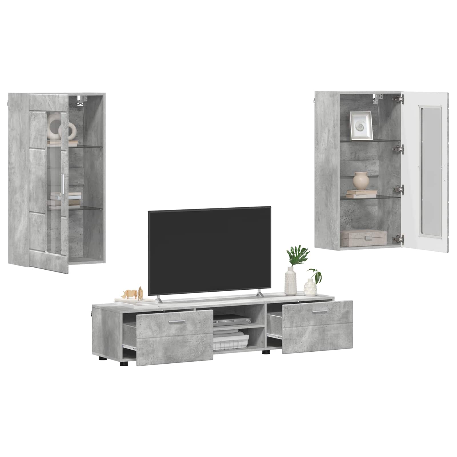 TV-Schrankset mit Regal FLORIN 3 pcs Beton Grau Holzwerkstoff