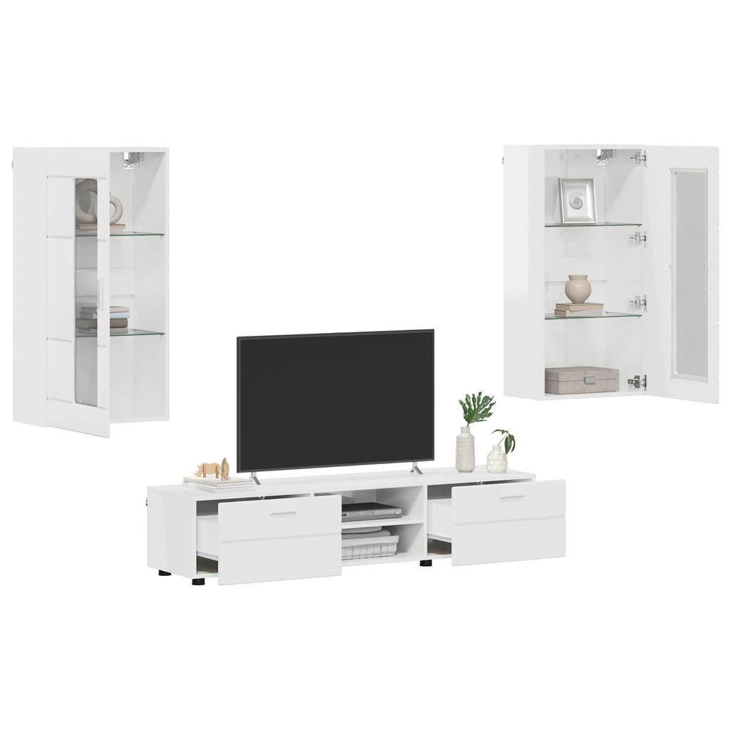 TV-Schrankset mit Tür FLORIN 3 pcs Hochglanz Weiß Holzwerkstoff