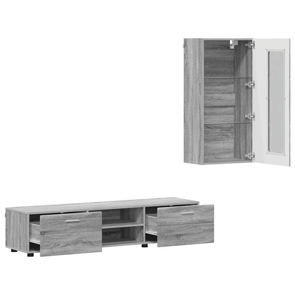 TV-Schrankset mit Tür FLORIN 3 pcs Graues Sonoma Holzwerkstoff