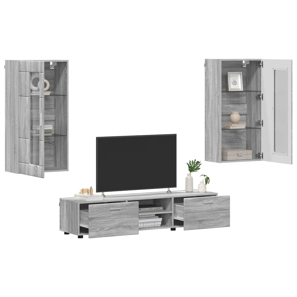 TV-Schrankset mit Tür FLORIN 3 pcs Graues Sonoma Holzwerkstoff