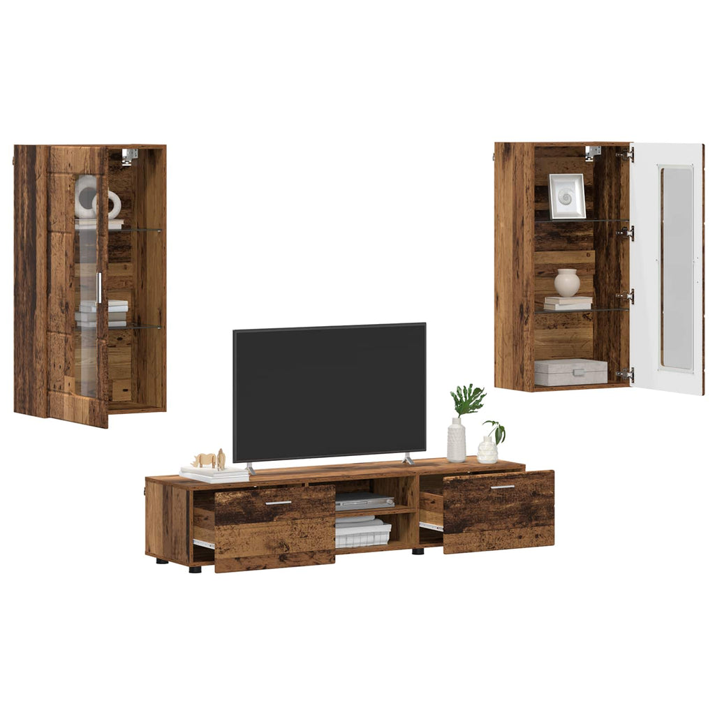 TV-Schrankset mit Schubladen FLORIN 3 pcs Altholz Holzwerkstoff