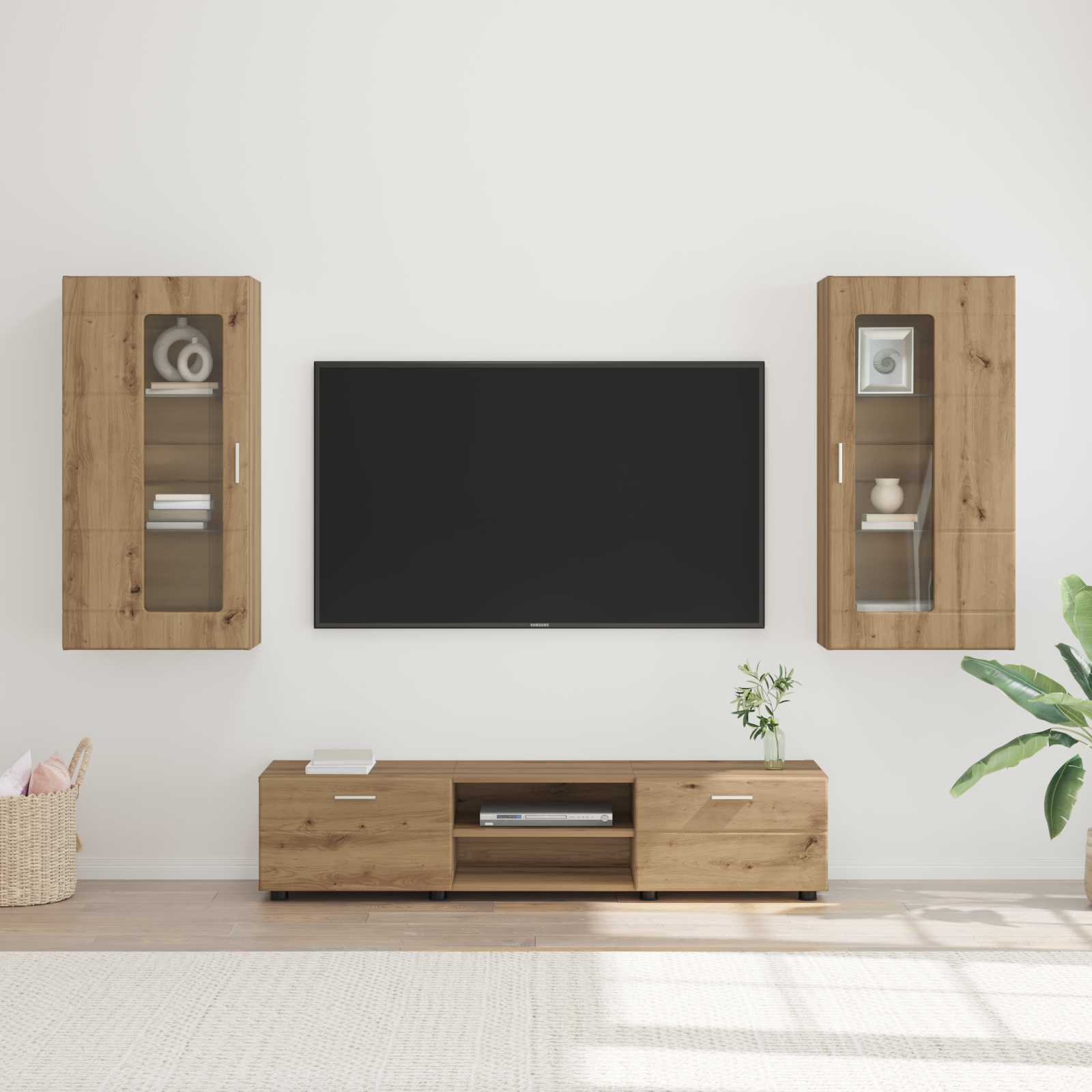 TV-Schrankset mit Tür FLORIN 3 pcs Artisan-Eiche Holzwerkstoff