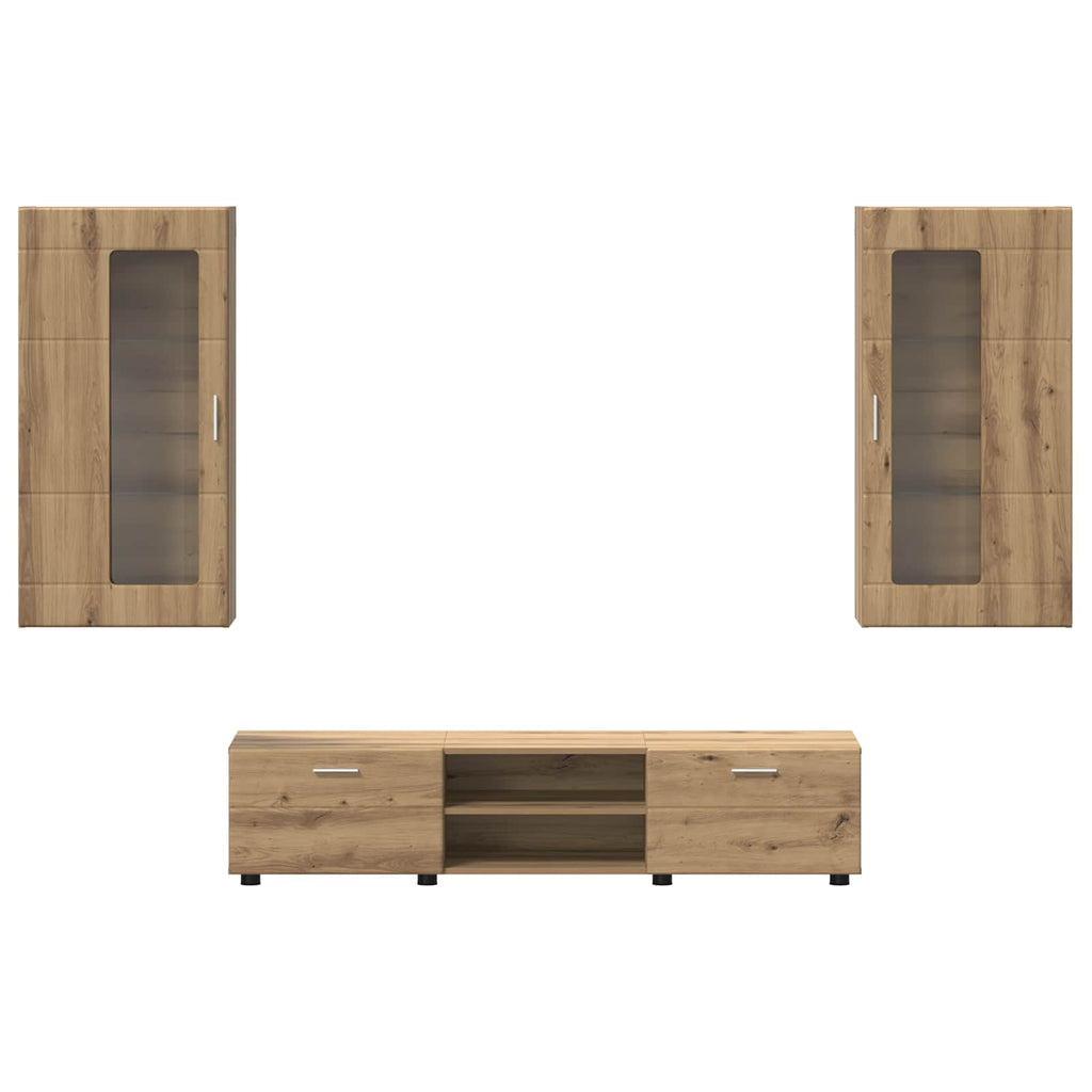 TV-Schrankset mit Tür FLORIN 3 pcs Artisan-Eiche Holzwerkstoff