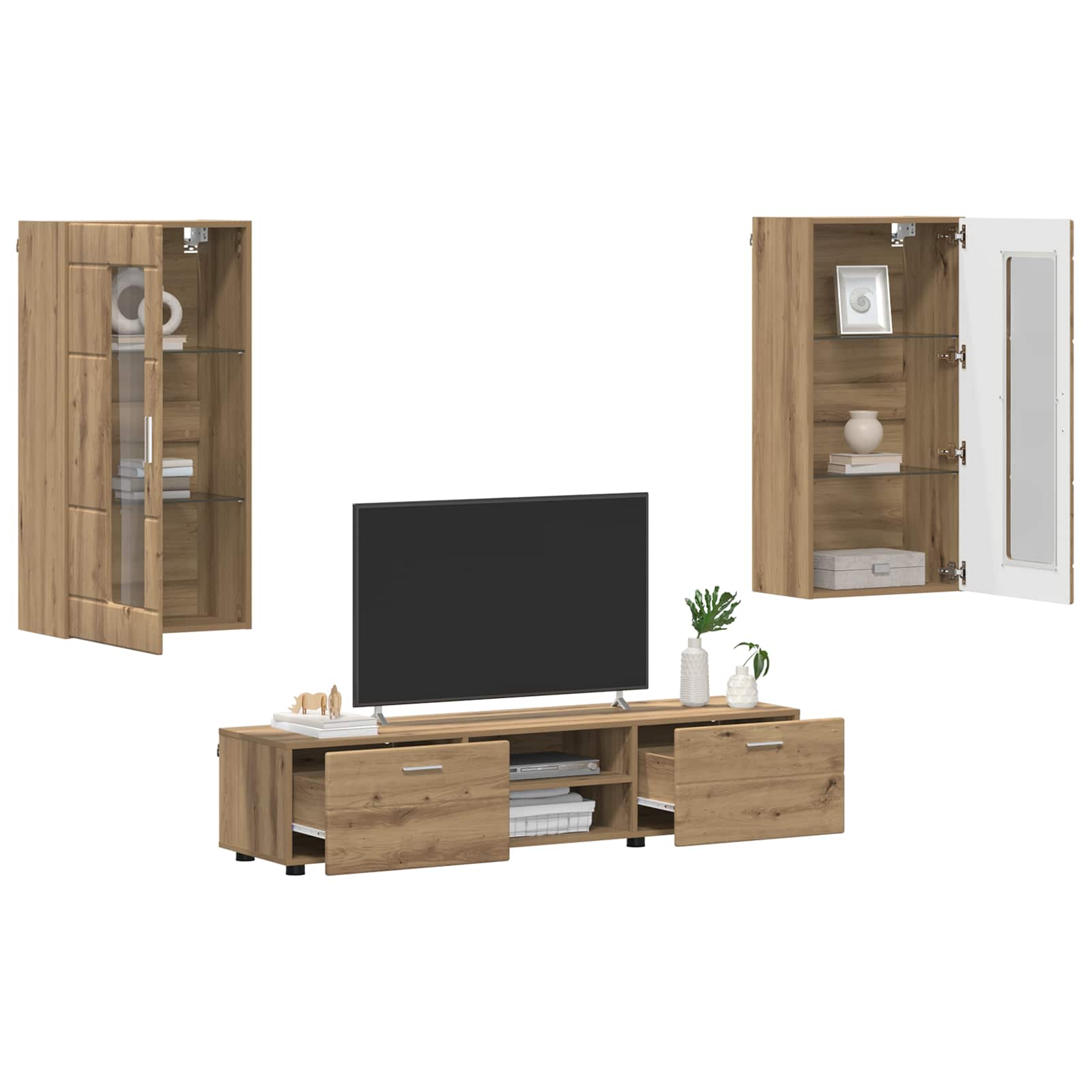 TV-Schrankset mit Tür FLORIN 3 pcs Artisan-Eiche Holzwerkstoff
