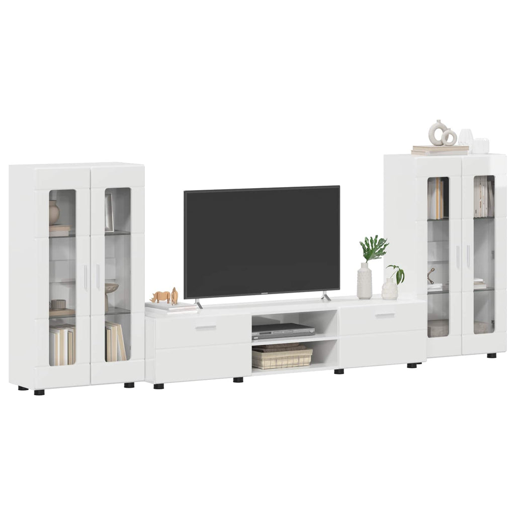 TV-Schrankset mit Tür FLORIN 3 pcs Hochglanz Weiß Holzwerkstoff