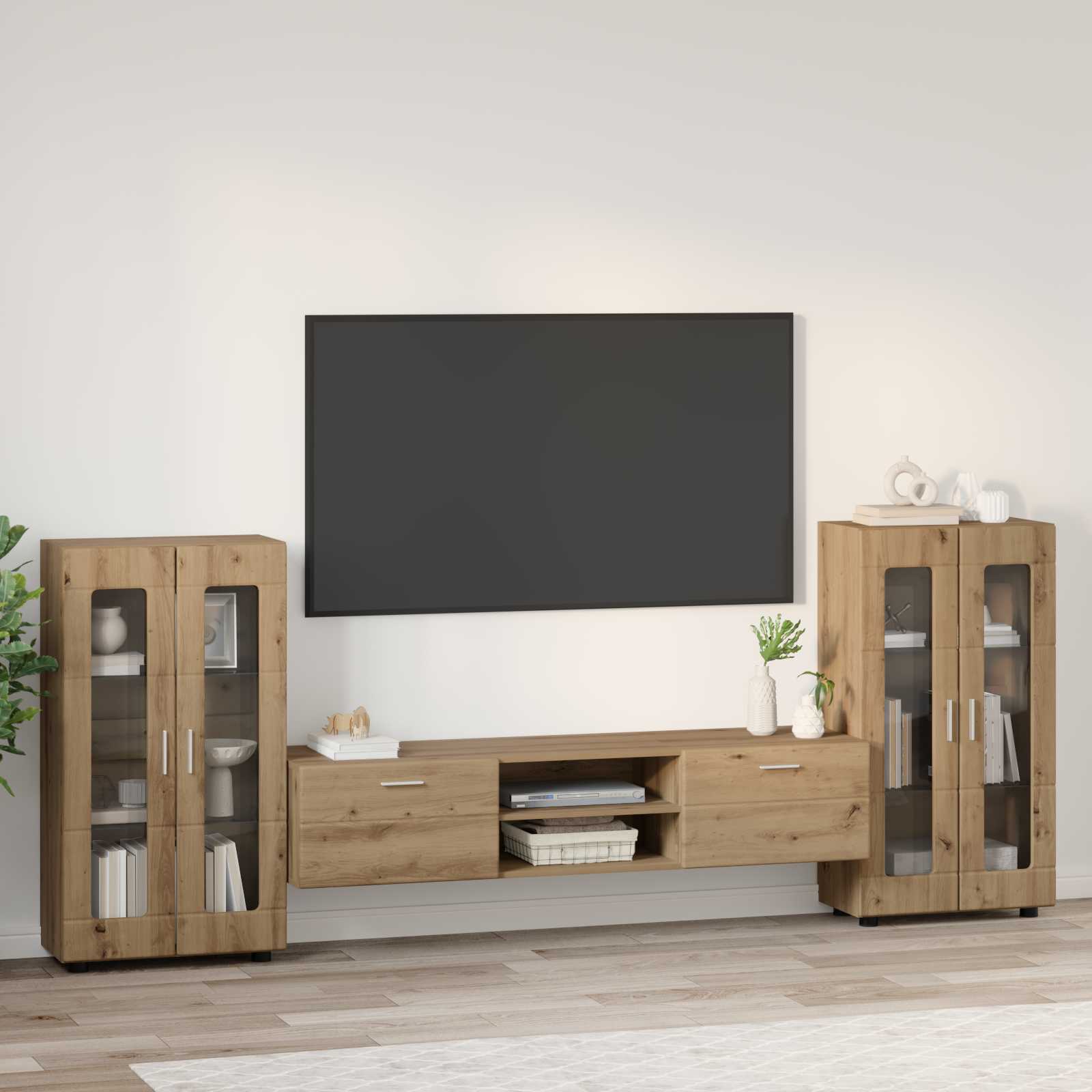 TV-Schrankset mit Tür FLORIN 3 pcs Artisan-Eiche Holzwerkstoff