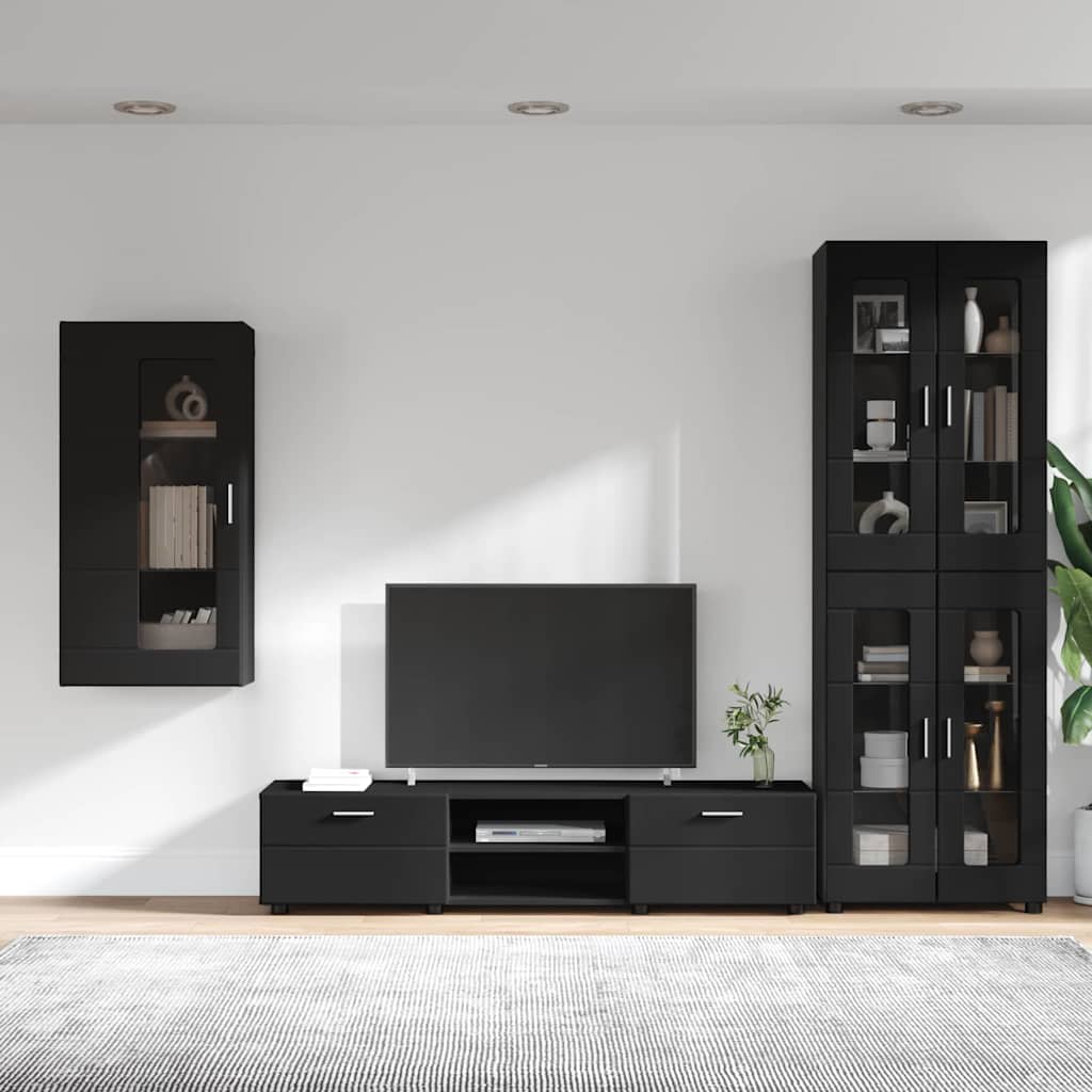 TV-Schrankset mit Schubladen FLORIN 3 pcs Schwarz Holzwerkstoff
