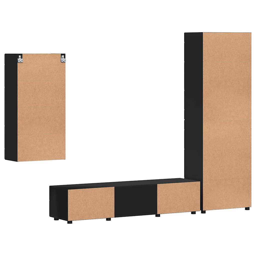 TV-Schrankset mit Schubladen FLORIN 3 pcs Schwarz Holzwerkstoff