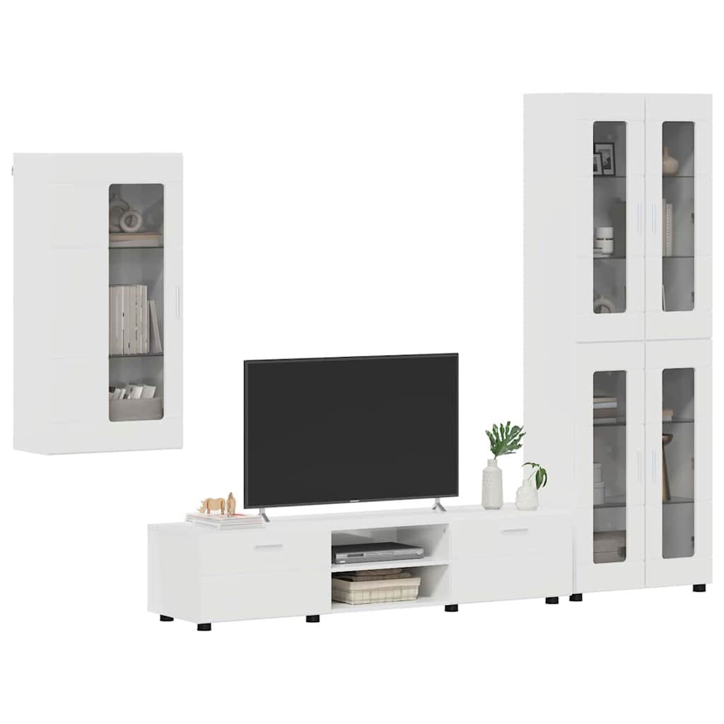 TV-Schrankset mit Tür FLORIN 3 pcs Hochglanz Weiß Holzwerkstoff