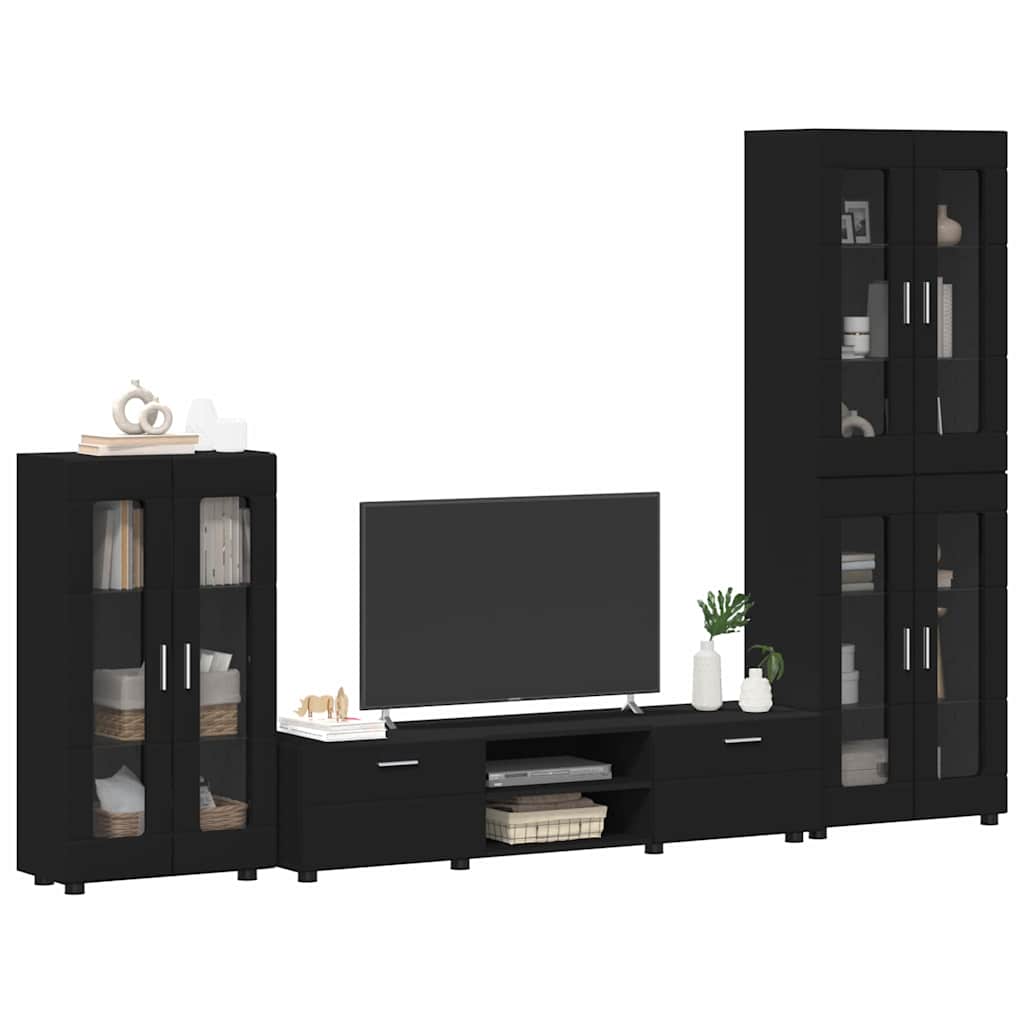 TV-Schrankset mit Schubladen FLORIN 3 pcs Schwarz Holzwerkstoff