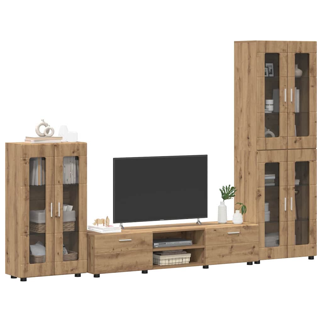 TV-Schrankset mit Tür FLORIN 3 pcs Artisan-Eiche Holzwerkstoff