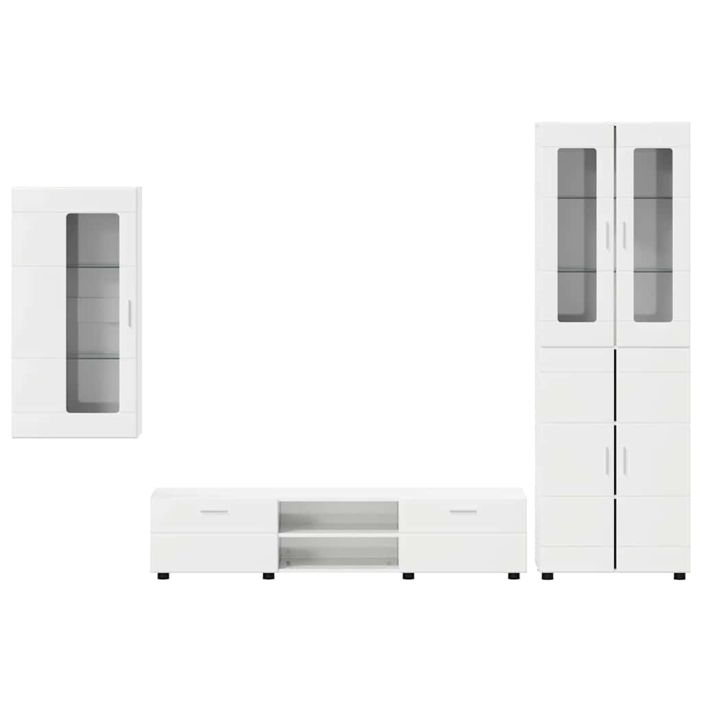 TV-Schrankset mit Tür FLORIN 3 pcs Hochglanz Weiß Holzwerkstoff