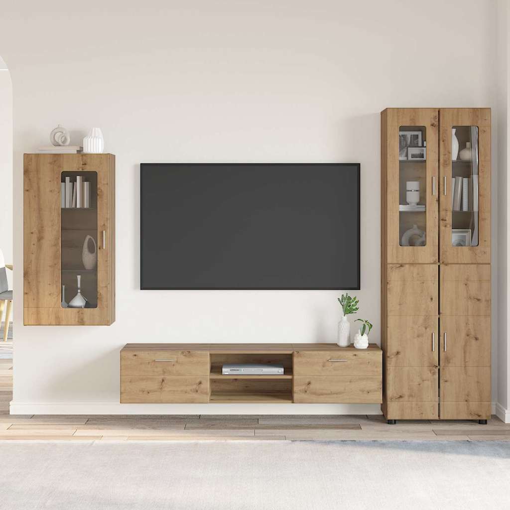 TV-Schrankset mit Tür FLORIN 3 pcs Artisan-Eiche Holzwerkstoff
