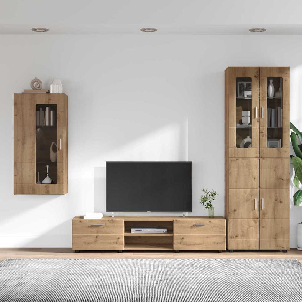 TV-Schrankset mit Tür FLORIN 3 pcs Artisan-Eiche Holzwerkstoff