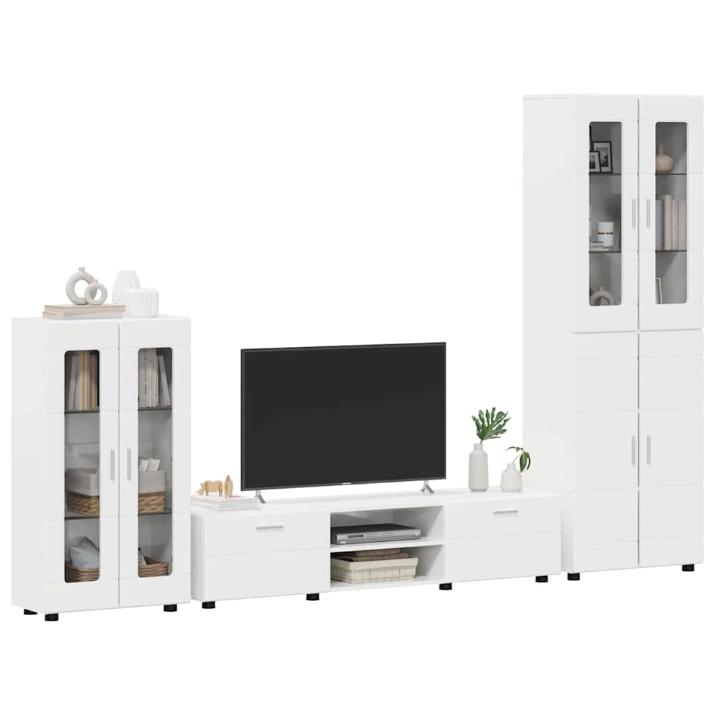 TV-Schrankset mit Tür FLORIN 3 pcs Hochglanz Weiß Holzwerkstoff