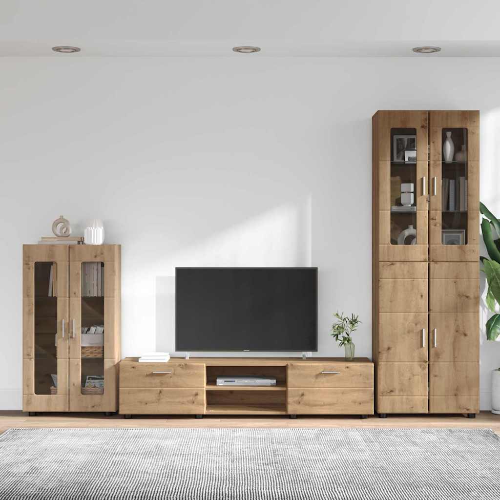 TV-Schrankset mit Tür FLORIN 3 pcs Artisan-Eiche Holzwerkstoff