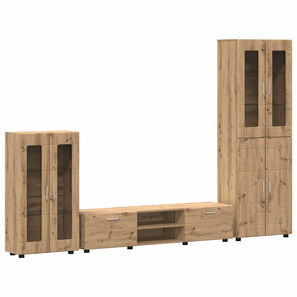 TV-Schrankset mit Tür FLORIN 3 pcs Artisan-Eiche Holzwerkstoff