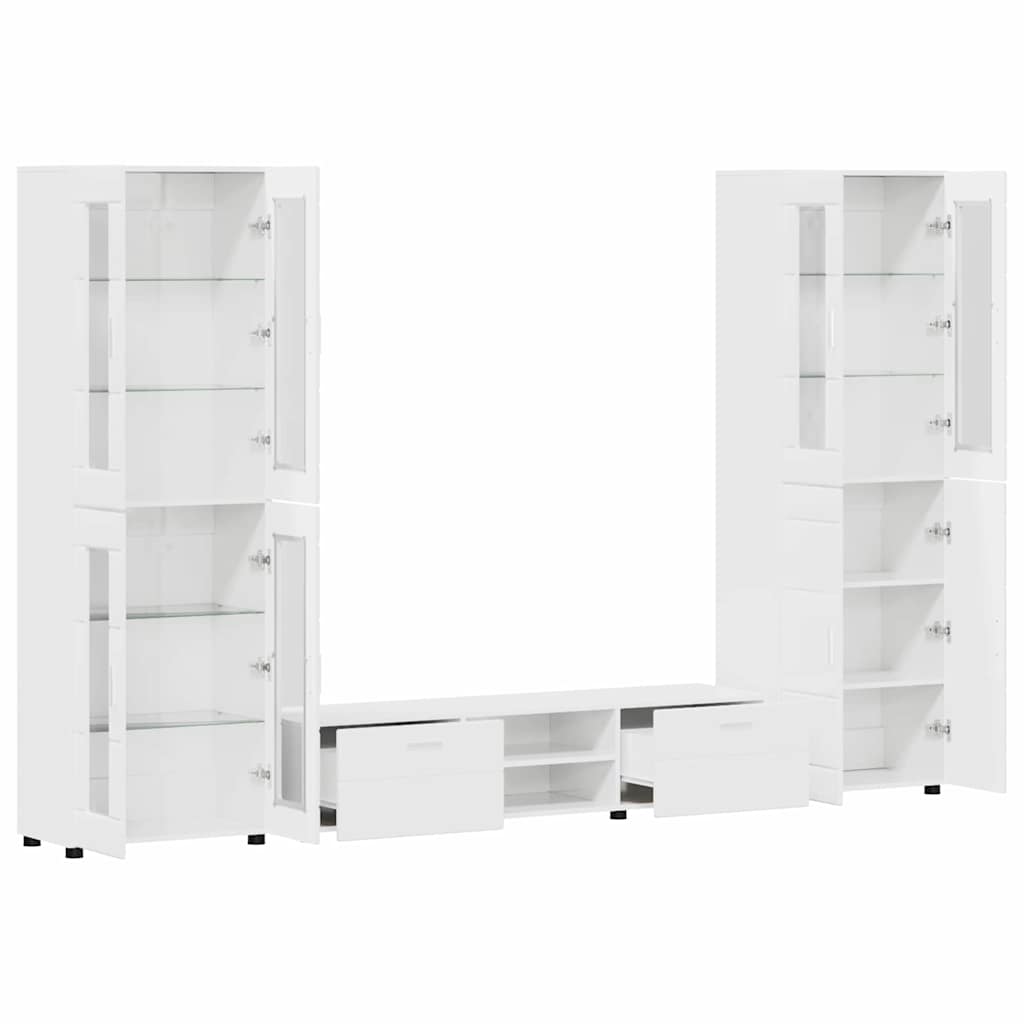 TV-Schrankset mit Tür FLORIN 3 pcs Hochglanz Weiß Holzwerkstoff