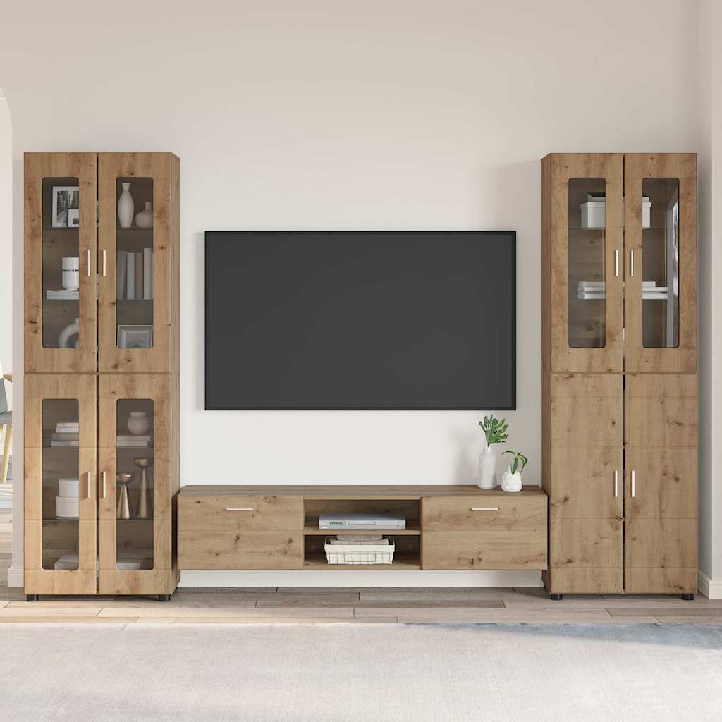 TV-Schrankset mit Tür FLORIN 3 pcs Artisan-Eiche Holzwerkstoff