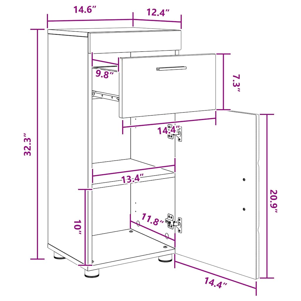 Badezimmermöbel-Set TULUM 3 pcs Beton Grau 60 x 34 x 63 cm