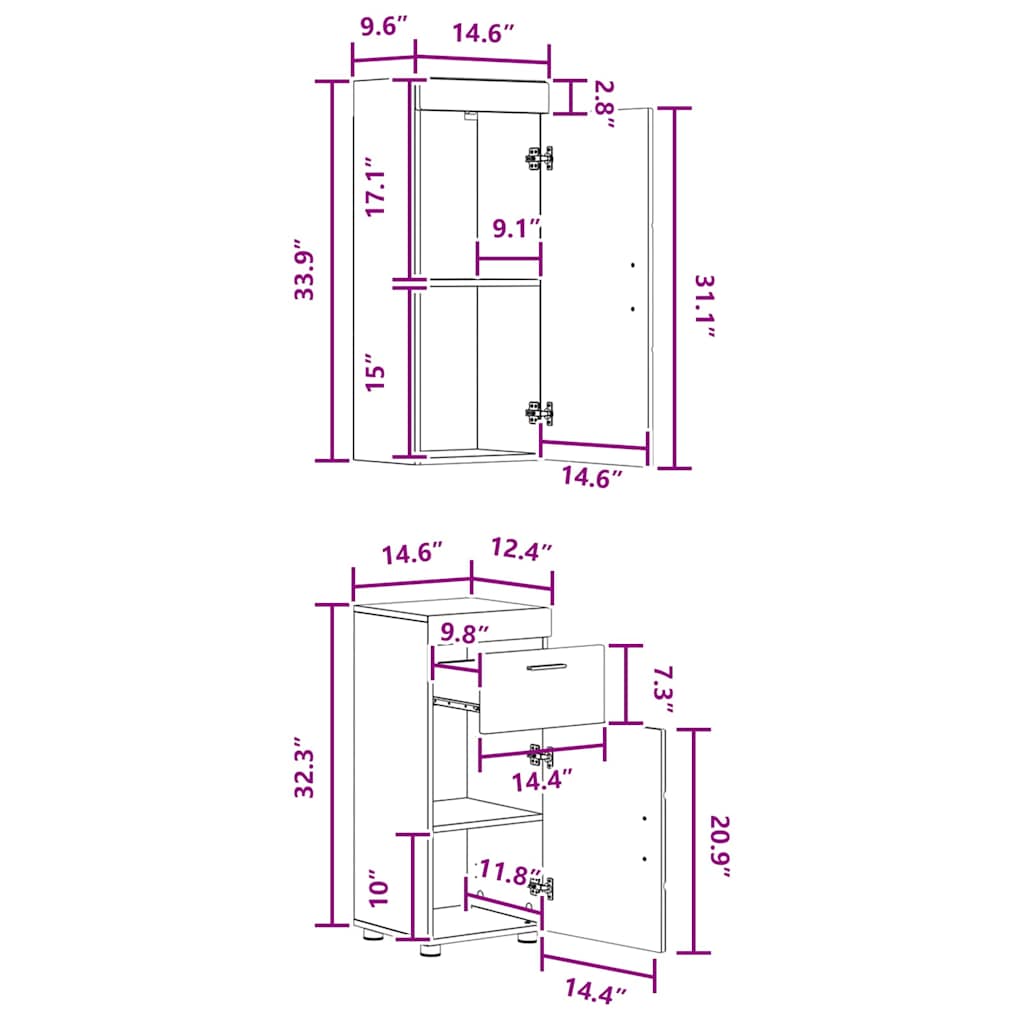 Badezimmermöbel-Set TULUM 4 pcs Beton Grau 60 x 34 x 63 cm