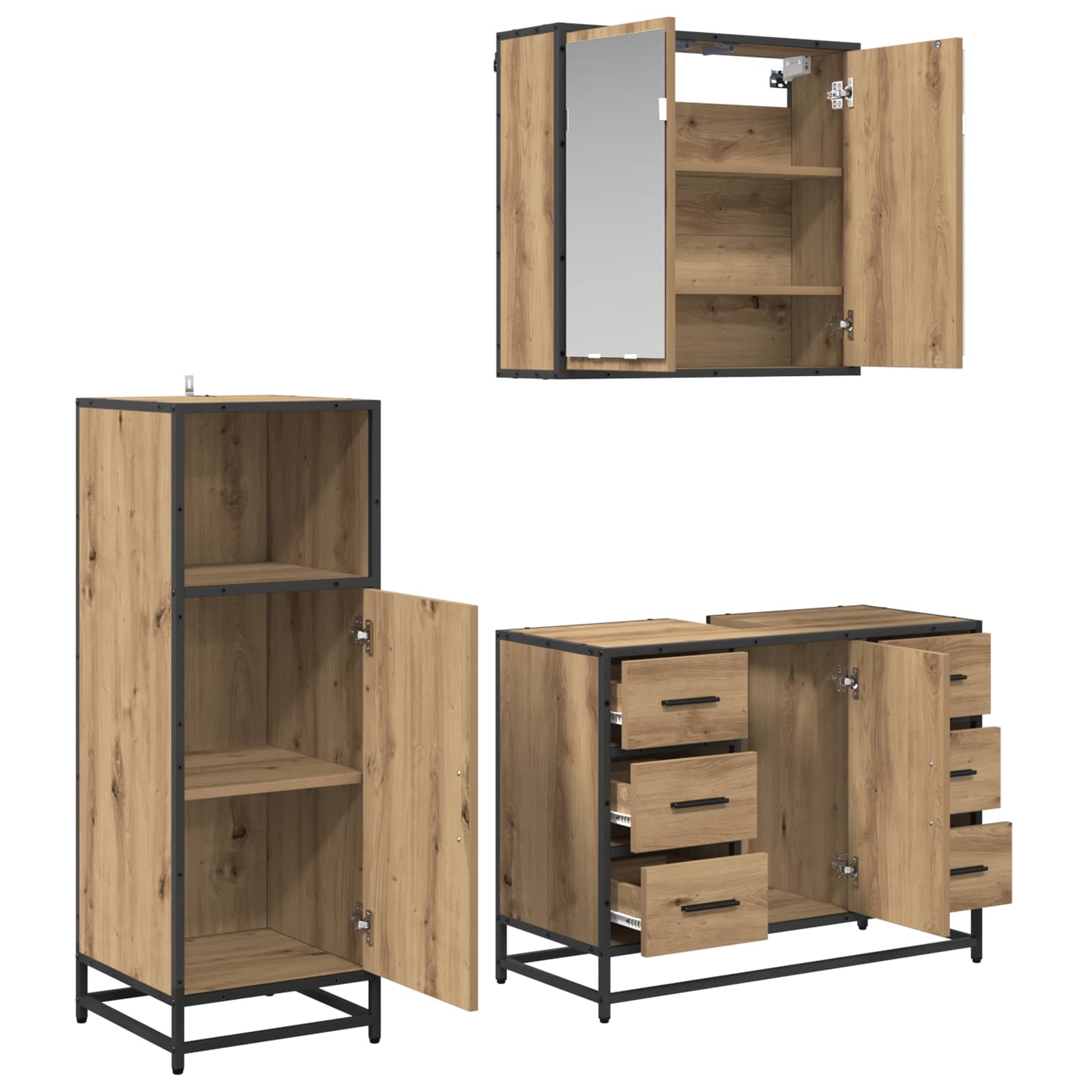 Badezimmermöbel-Set mit Regal 3 pcs Artisan-Eiche Holzwerkstoff