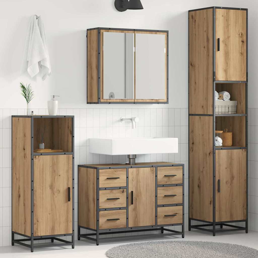 Badezimmermöbel-Set mit Regal 4 pcs Artisan-Eiche Holzwerkstoff