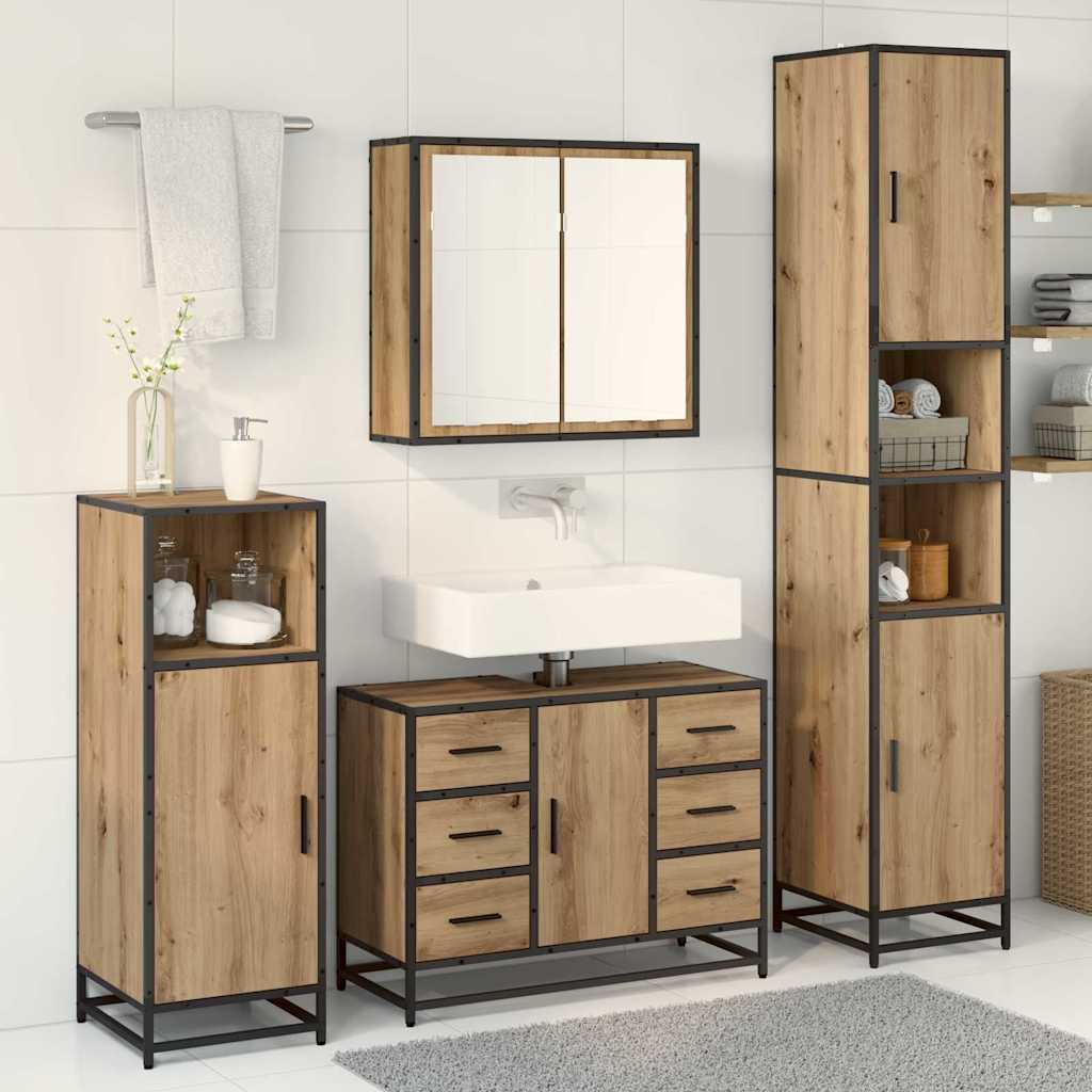 Badezimmermöbel-Set mit Regal 4 pcs Artisan-Eiche Holzwerkstoff