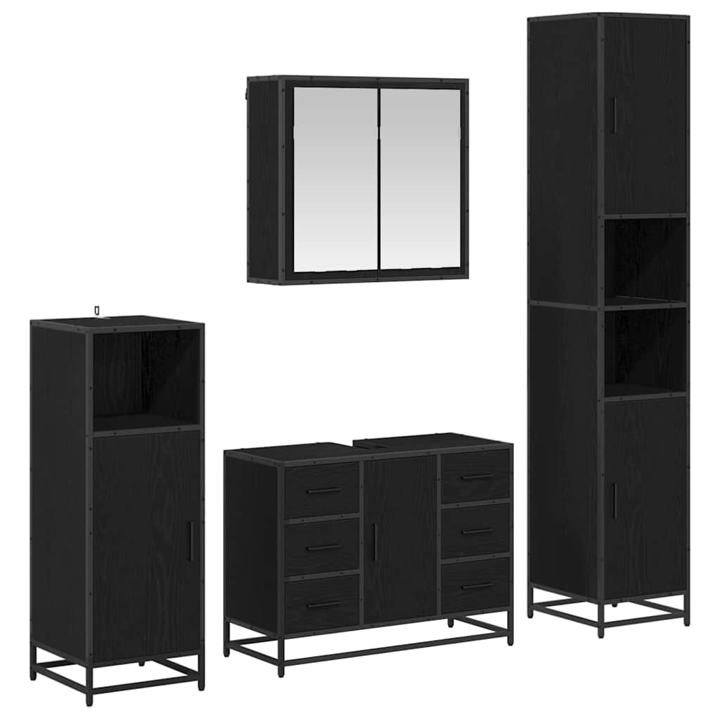 Badezimmermöbel-Set 4 pcs Schwarz Eichen-Optik Holzwerkstoff