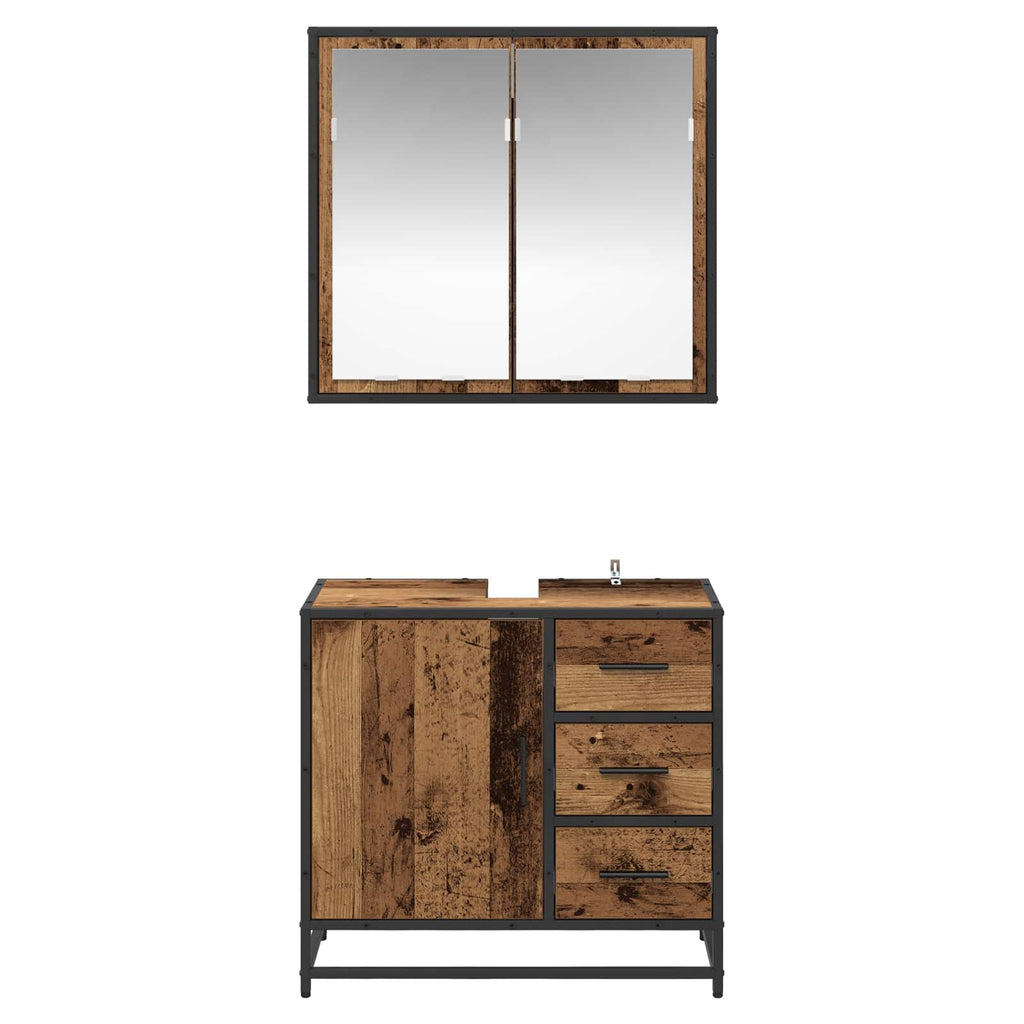 Badezimmermöbel-Set mit Schubladen 2 pcs Altholz Holzwerkstoff