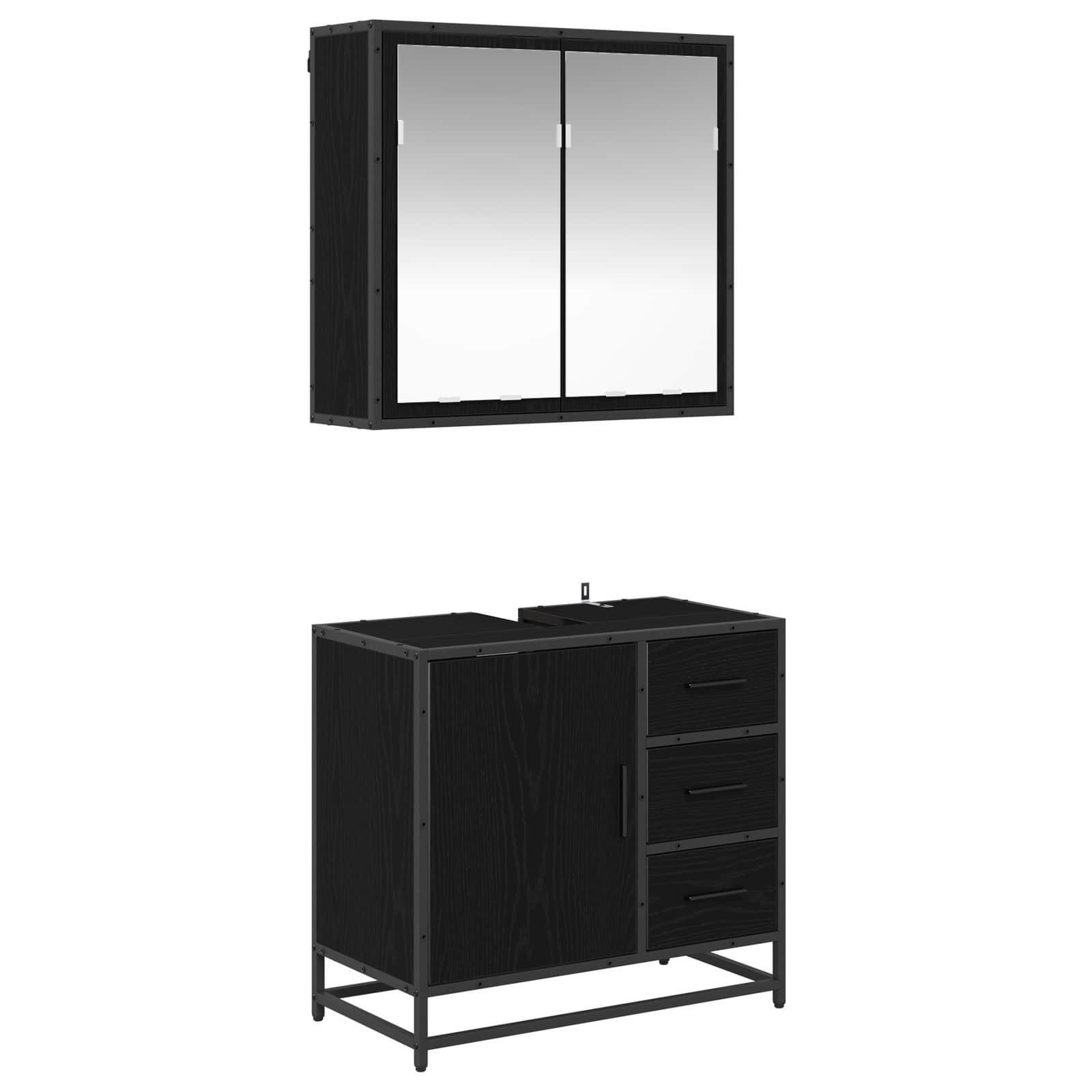 Badezimmermöbel Set 2 pcs Schwarz Eichen-Optik Holzwerkstoff