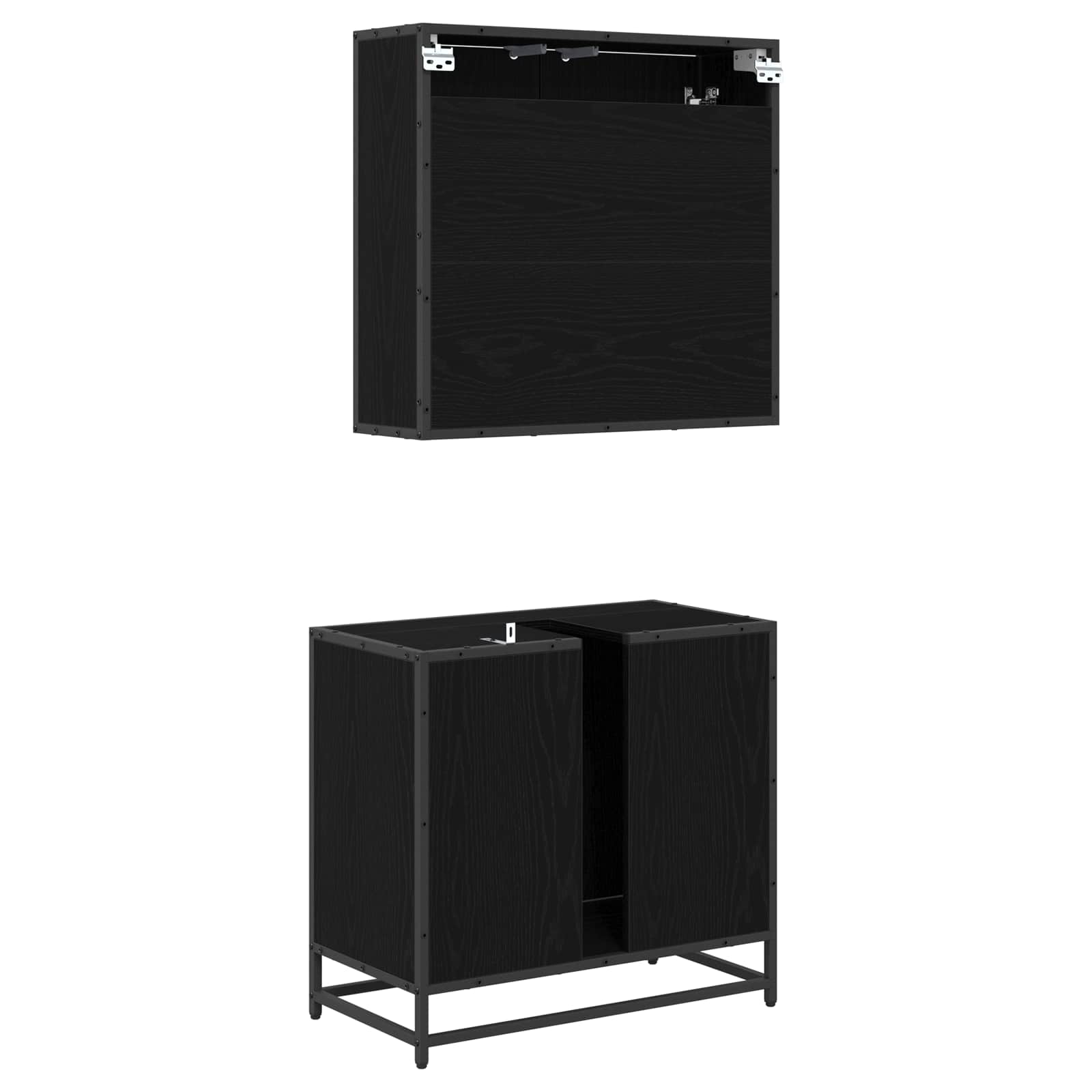 Badezimmermöbel Set 2 pcs Schwarz Eichen-Optik Holzwerkstoff