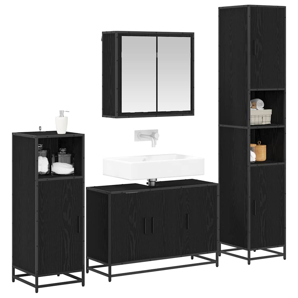 Badezimmermöbel-Set 4 pcs Schwarz Eichen-Optik Holzwerkstoff