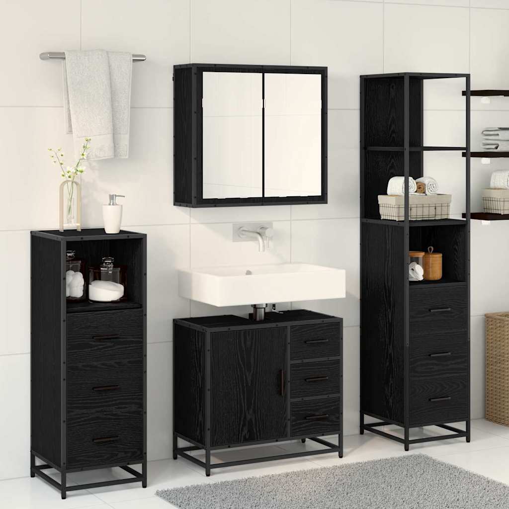 Badezimmermöbel-Set 4 pcs Schwarz Eichen-Optik Holzwerkstoff