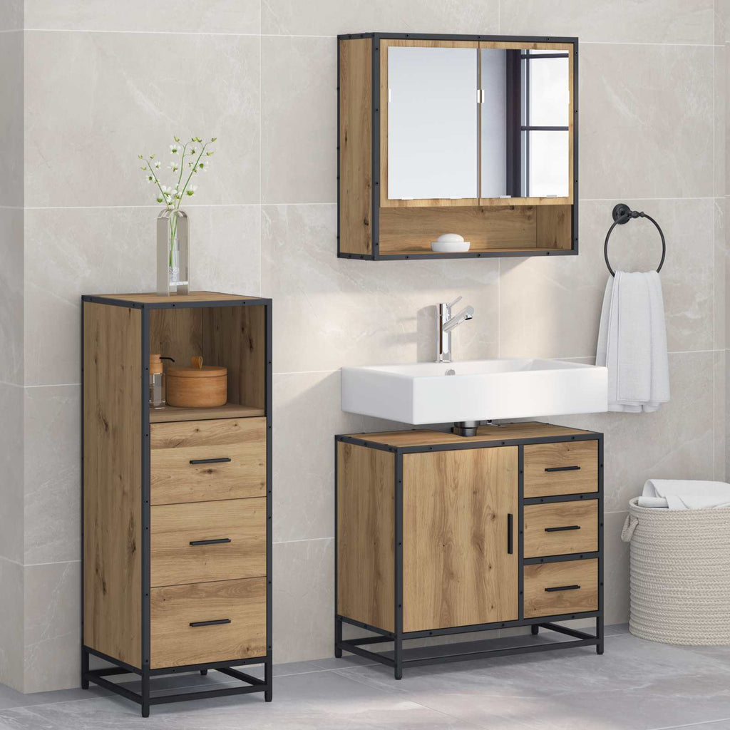 Badezimmermöbel-Set mit Regal 3 pcs Artisan-Eiche Holzwerkstoff